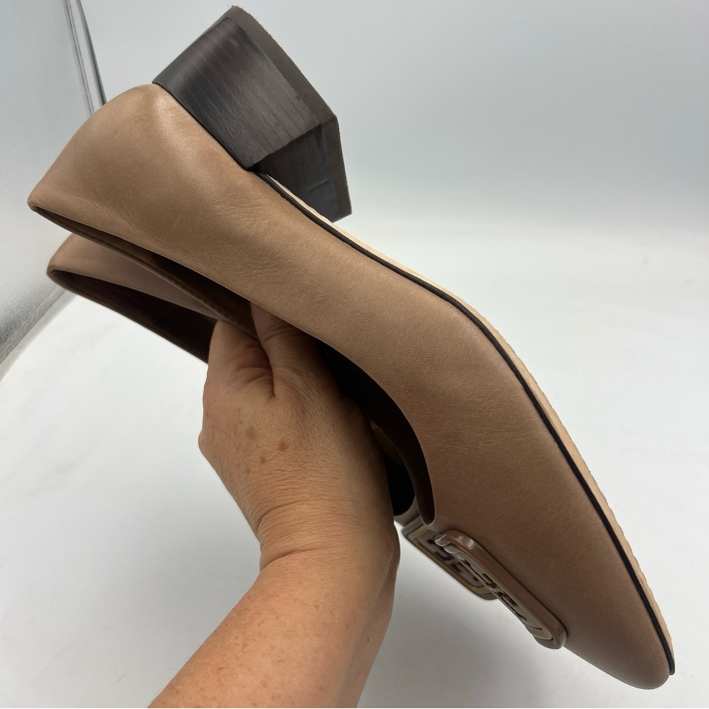 TORY BURCH Georgia Leather 35mm Pump Square Heel Almond Flour Women’s Size 8.5 - Picture 11 of 15